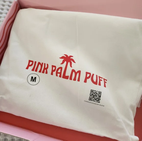 πβ΅οΈNew Pink Palm puff Chase the Sun Relaxed Hoodie in Sky Blue M - Picture 13 of 13